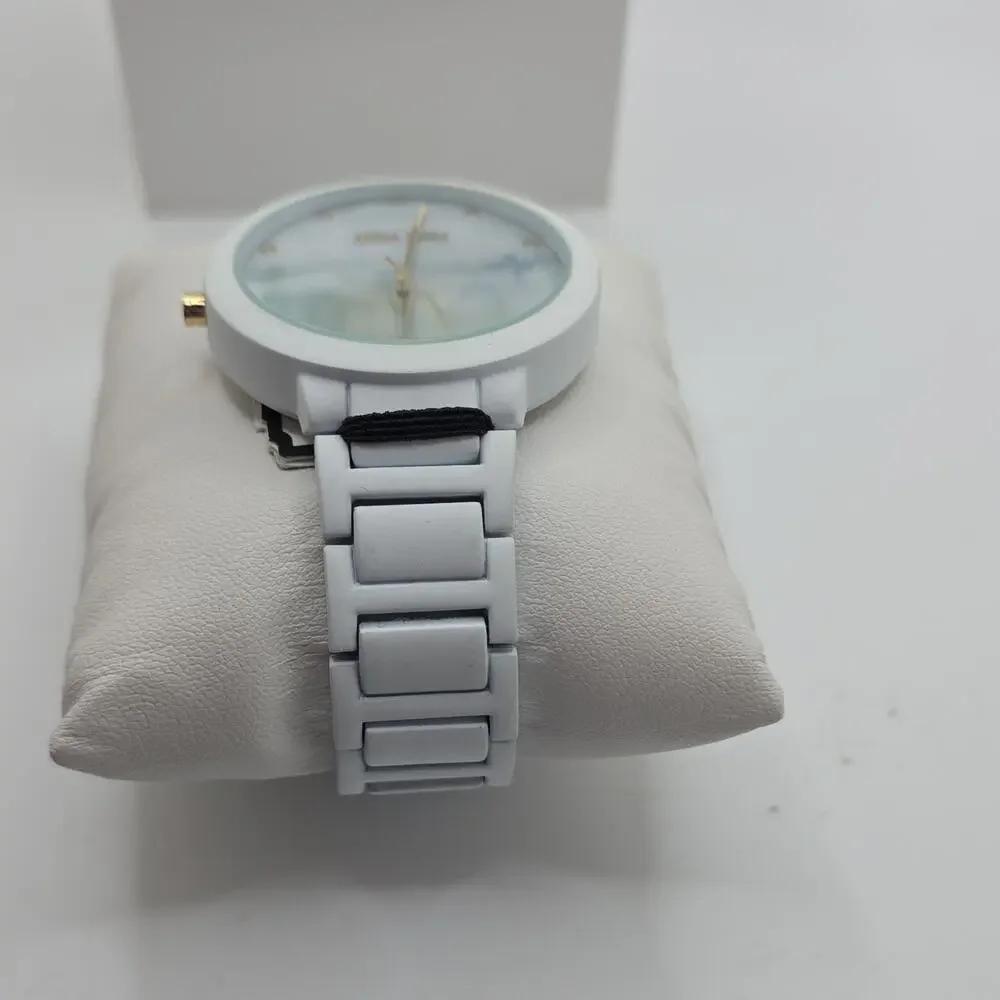 Nine West Women’s Quartz Watch White Ceramic Bracelet Marble Dial w/ Box